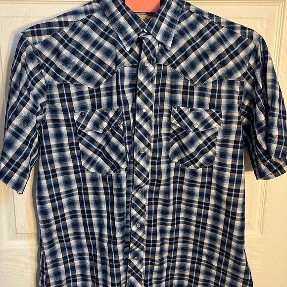 Wrangler Men's Plaid Print Short Sleeve Pearl Snap Western Shirt - Picture 1 of 5